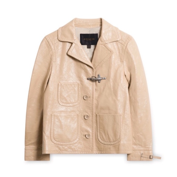 Coach Jackets & Blazers - COACH patent leather jacket Sand beige Fireman style NWOT XS